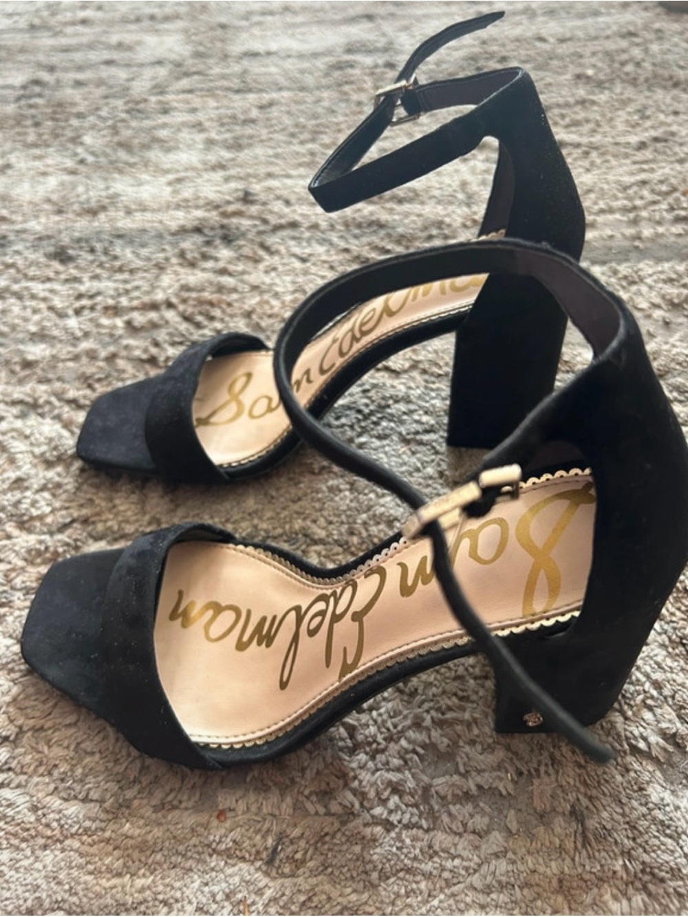 Sam Edelman Black Suede Ankle-Strap Block Heels - Picture 2 of 5